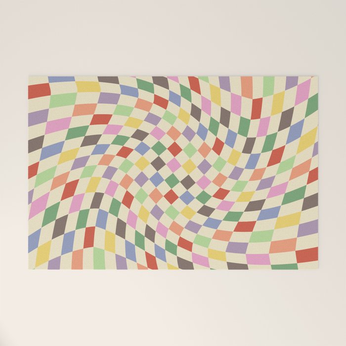 Colorful Checkered Swirl Pattern Welcome Mat