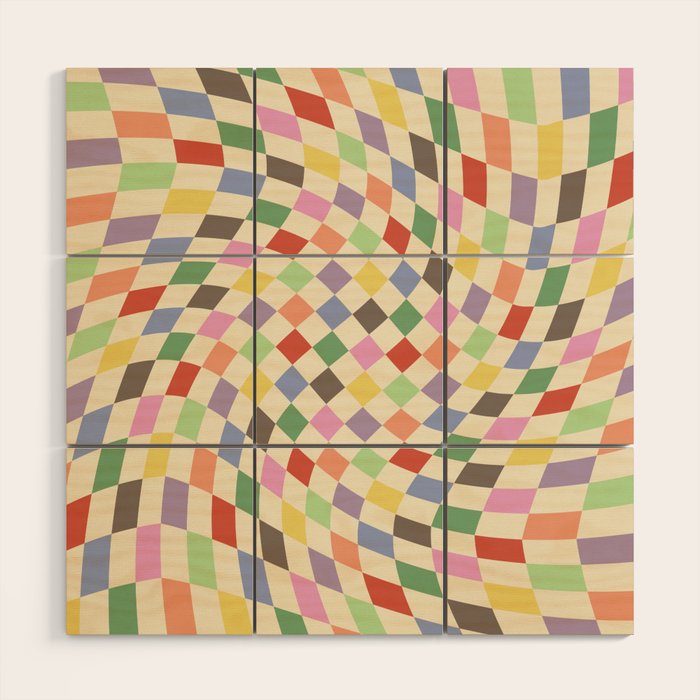 Colorful Checkered Swirl Pattern Wood Wall Art