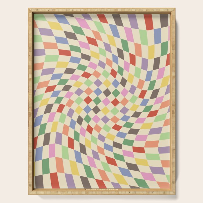 Colorful Checkered Swirl Pattern Serving Tray