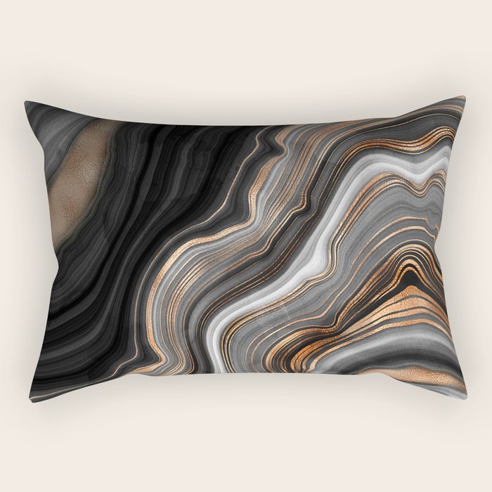 Elegant Black Marble With Gold And Copper Veins Rectangular Pillow