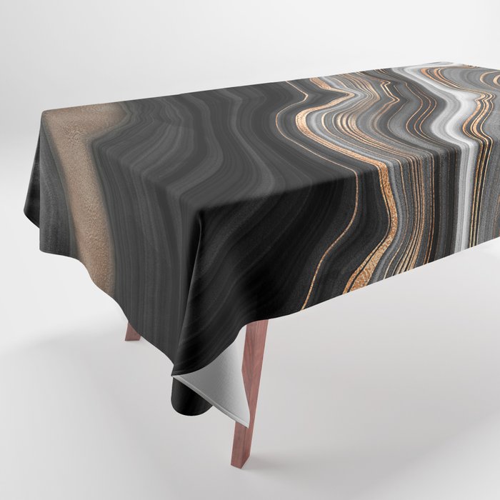 Elegant Black Marble With Gold And Copper Veins Tablecloth