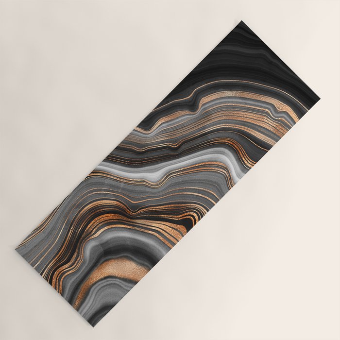 Elegant Black Marble With Gold And Copper Veins Yoga Mat