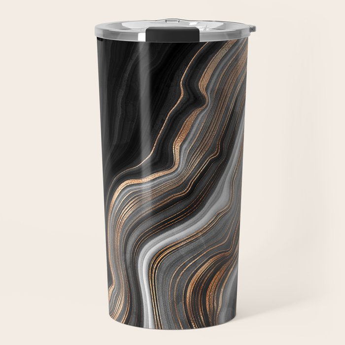 Elegant Black Marble With Gold And Copper Veins Travel Mug