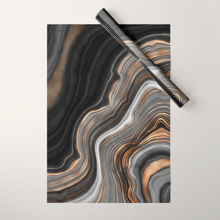 Elegant Black Marble With Gold And Copper Veins Wrapping Paper