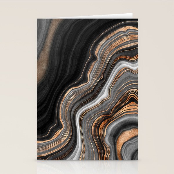 Elegant Black Marble With Gold And Copper Veins Stationery Card