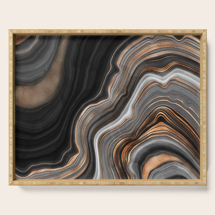 Elegant Black Marble With Gold And Copper Veins Serving Tray