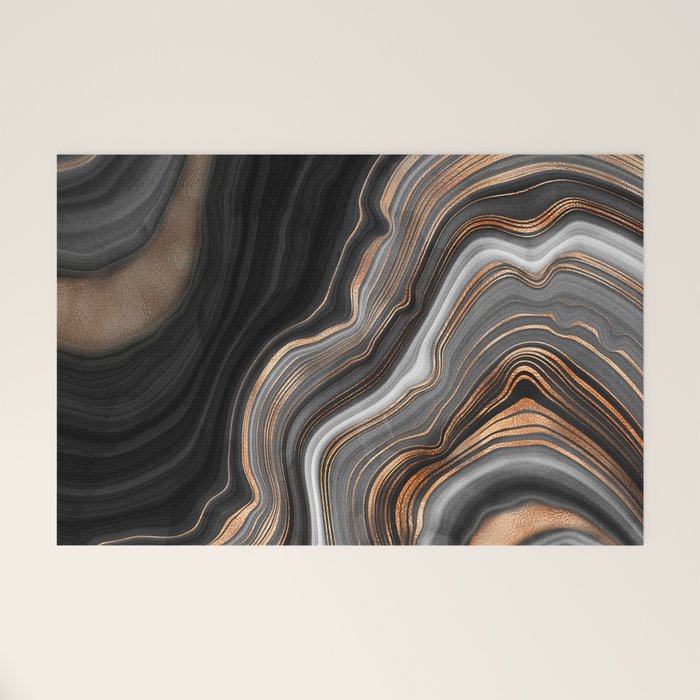 Elegant Black Marble With Gold And Copper Veins Welcome Mat