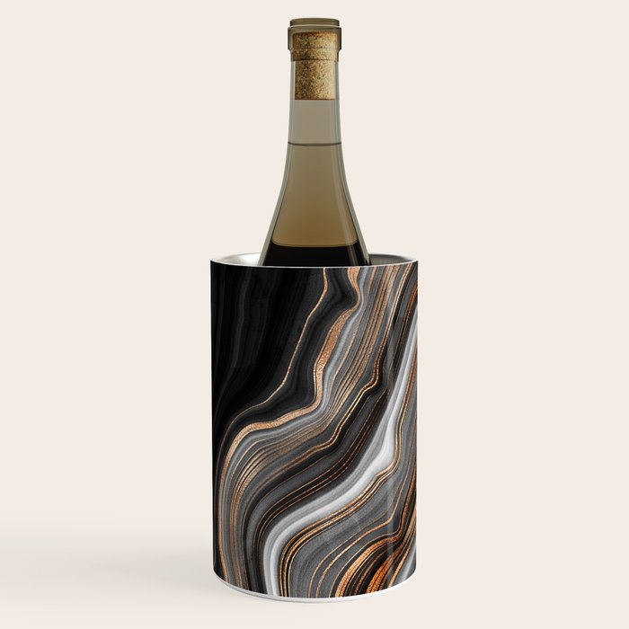 Elegant Black Marble With Gold And Copper Veins Wine Chiller