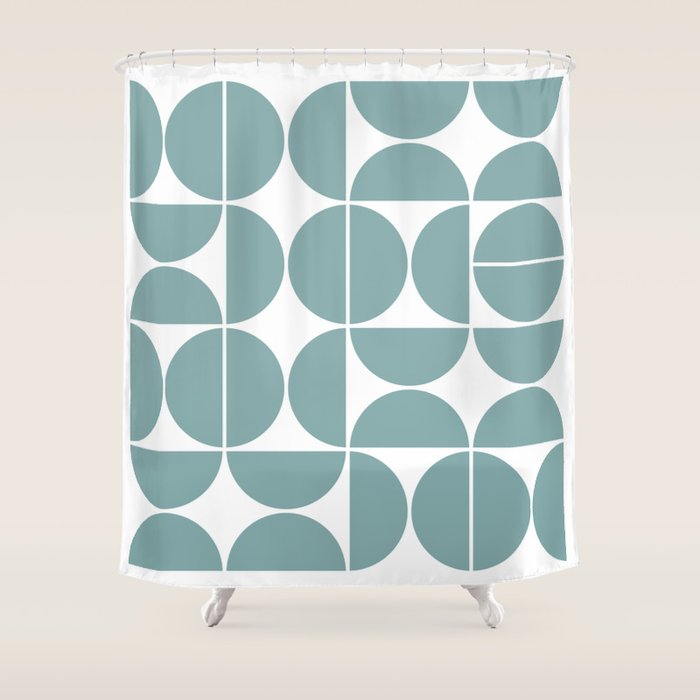 Mid Century Modern Geometric 04 Glass Blue Shower Curtain