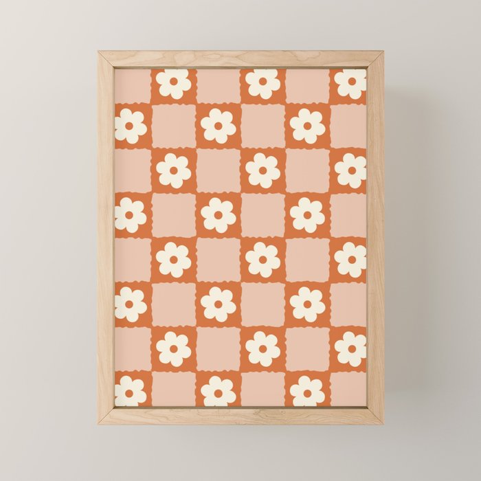 Flower Checker In Burnt Orange  Mini Art Print
