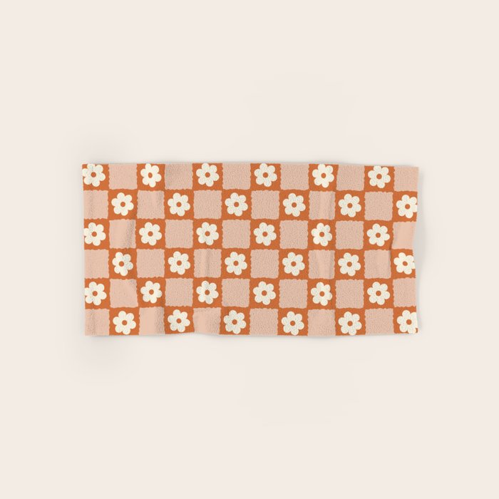 Flower Checker In Burnt Orange  Bath Towel