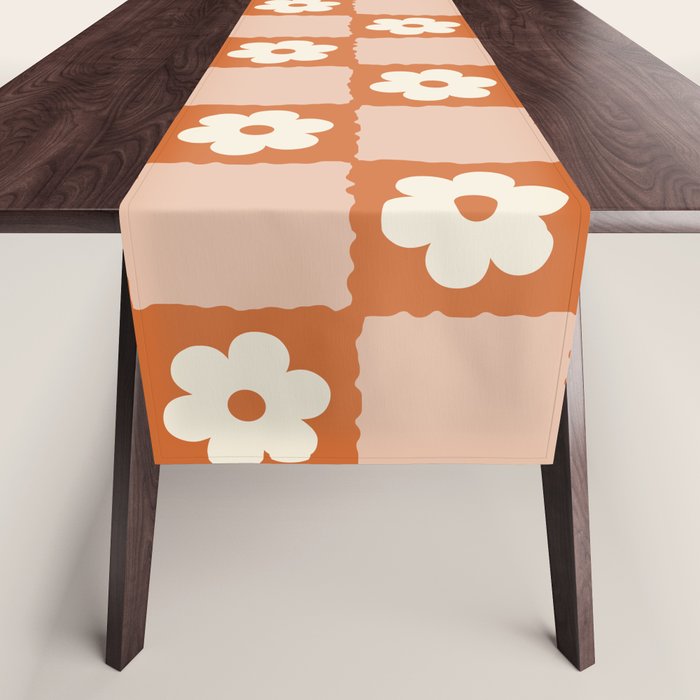 Flower Checker In Burnt Orange  Table Runner