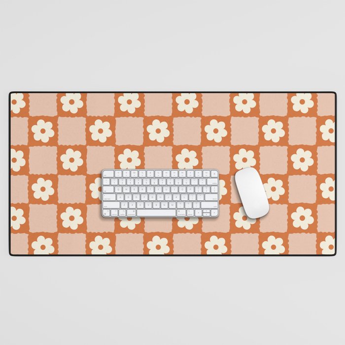 Flower Checker In Burnt Orange  Desk Mat
