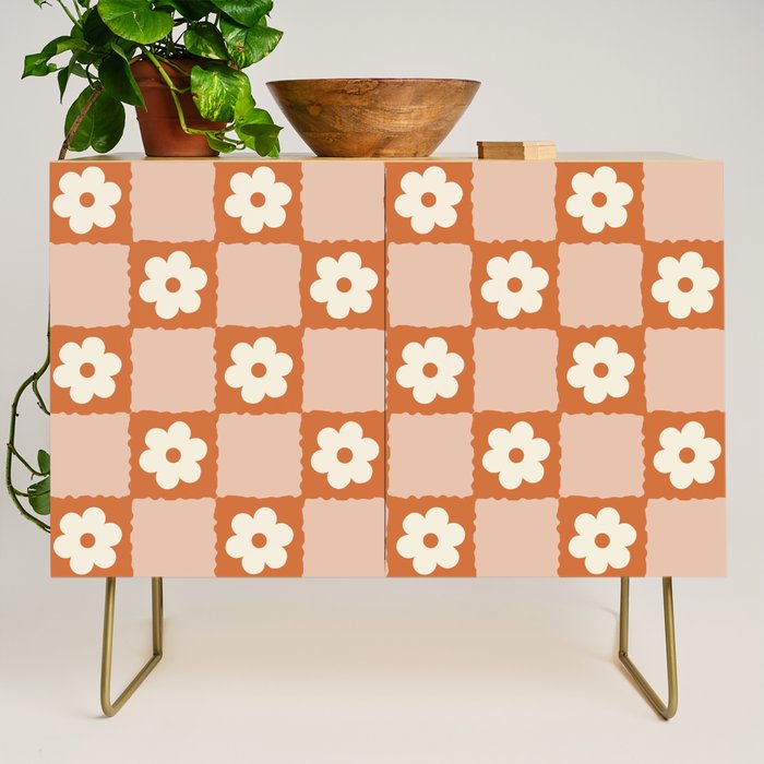 Flower Checker In Burnt Orange  Credenza