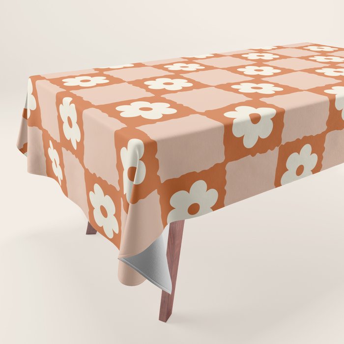 Flower Checker In Burnt Orange  Tablecloth