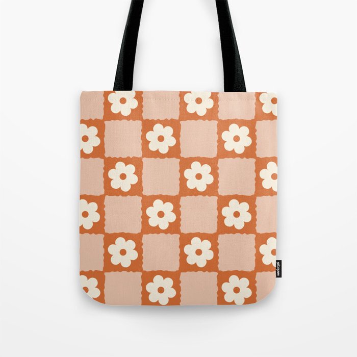 Flower Checker In Burnt Orange  Tote Bag