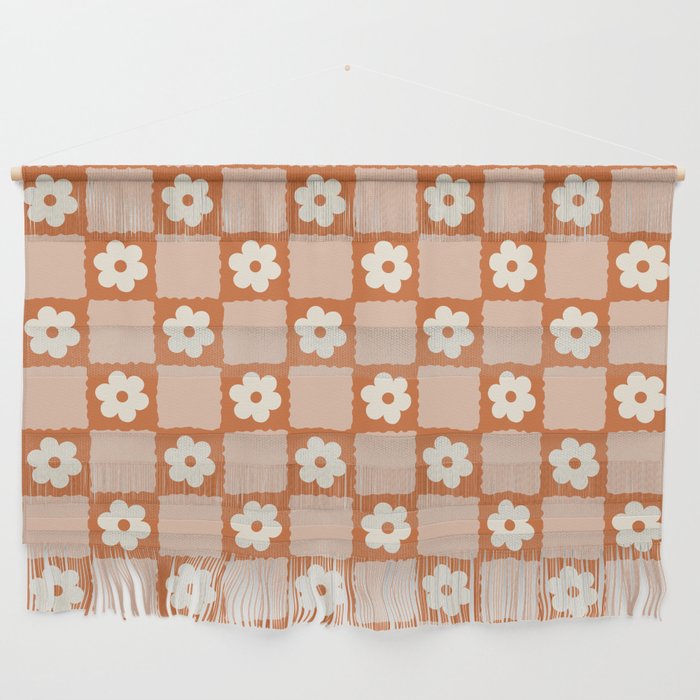 Flower Checker In Burnt Orange  Wall Hanging