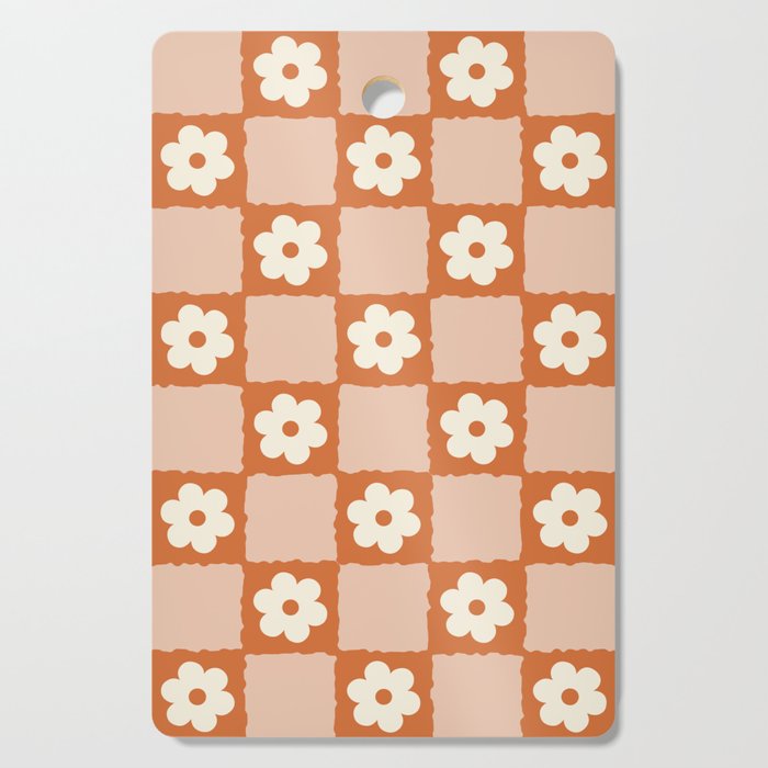 Flower Checker In Burnt Orange  Cutting Board