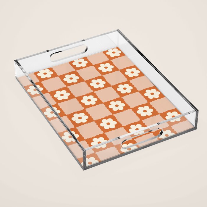 Flower Checker In Burnt Orange  Acrylic Tray