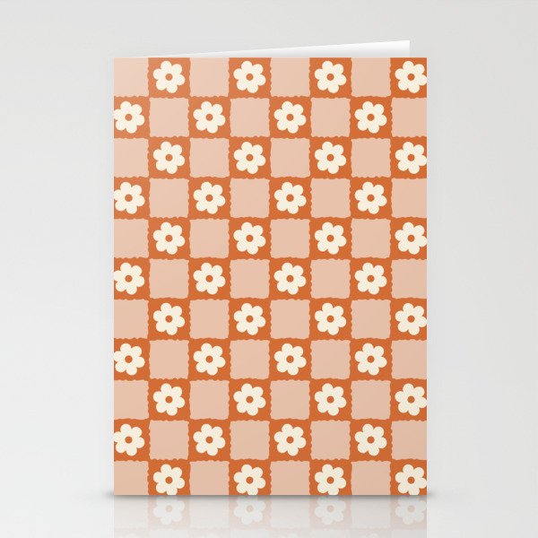 Flower Checker In Burnt Orange  Stationery Card
