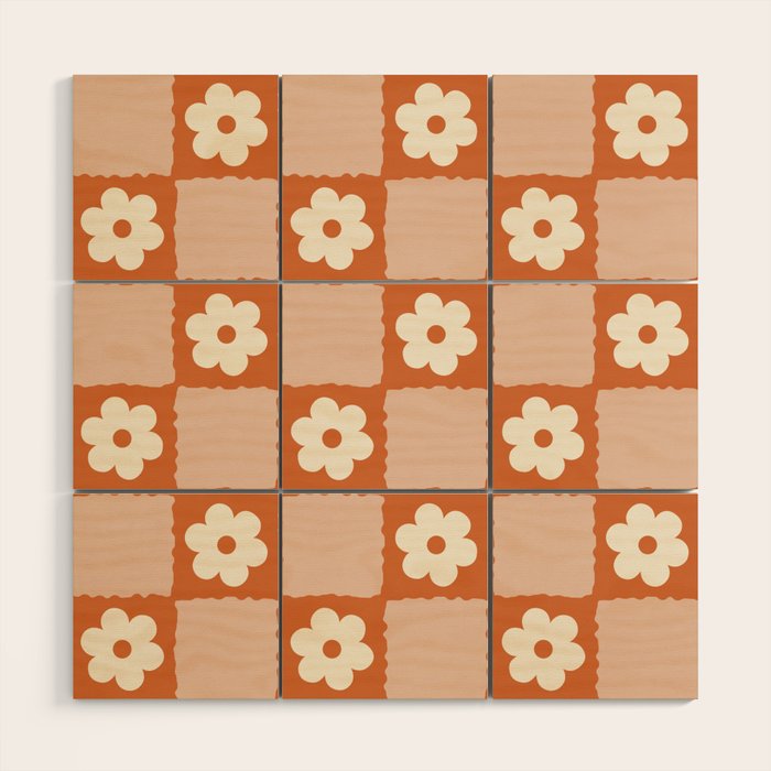 Flower Checker In Burnt Orange  Wood Wall Art