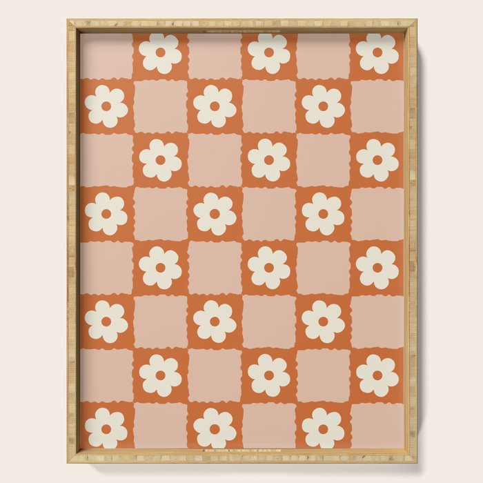 Flower Checker In Burnt Orange  Serving Tray