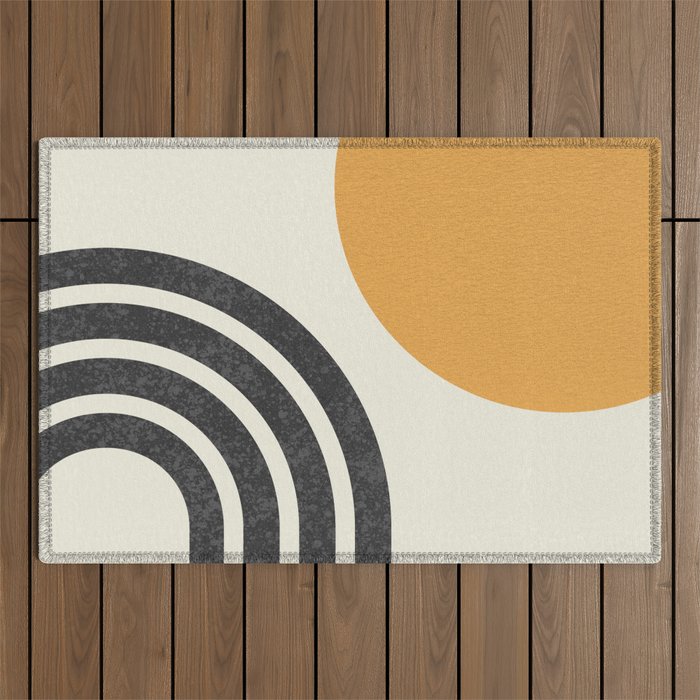 Mid Century Modern Sun And Rainbow Outdoor Rug