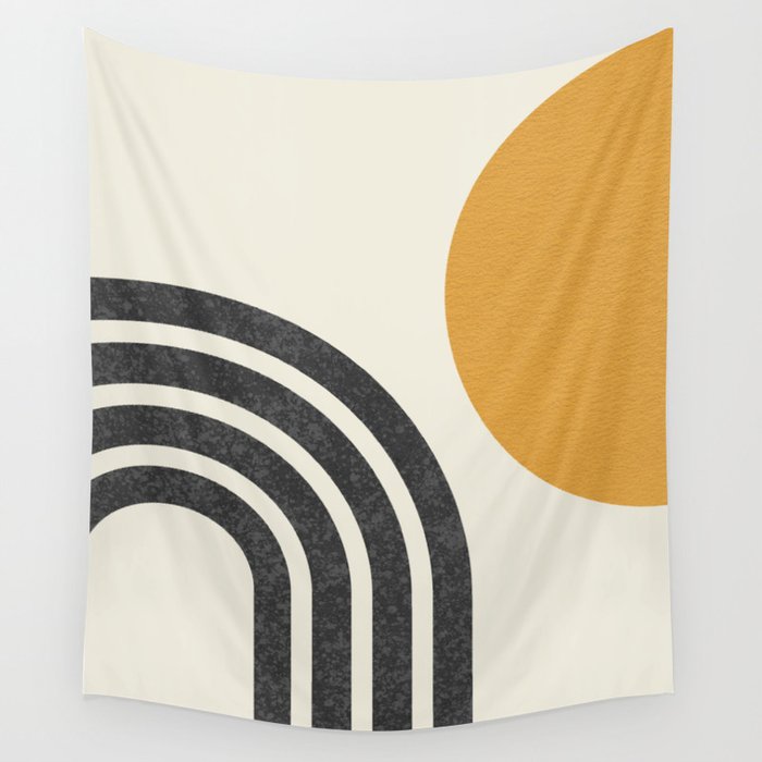 Mid Century Modern Sun And Rainbow Wall Tapestry