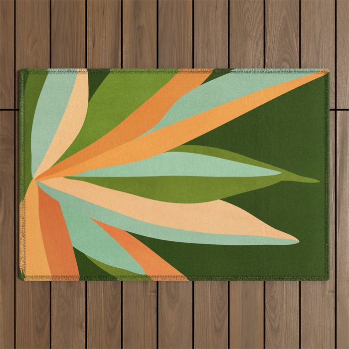 Colorful Agave Painted Cactus Illustration Outdoor Rug