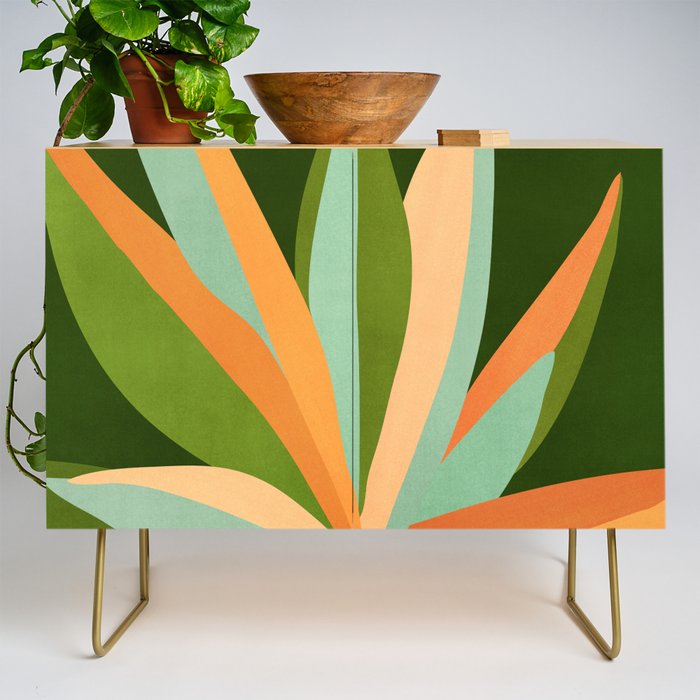 Colorful Agave Painted Cactus Illustration Credenza