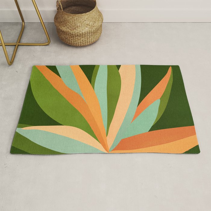 Colorful Agave Painted Cactus Illustration Rug