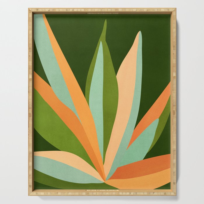 Colorful Agave Painted Cactus Illustration Serving Tray