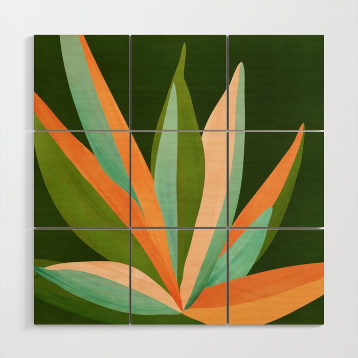 Colorful Agave Painted Cactus Illustration Wood Wall Art