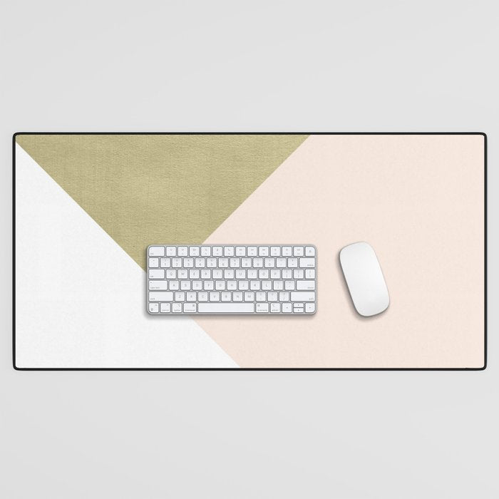 Gold Meets Blush & White Geometric #1 (Faux Foil) #Decor #Art #Homestorie Desk Mat
