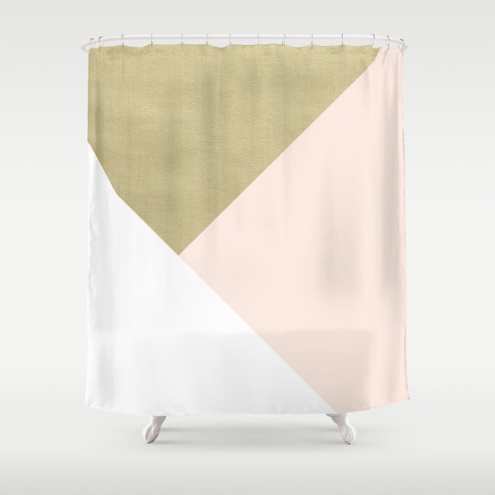 Gold Meets Blush & White Geometric #1 (Faux Foil) #Decor #Art #Homestorie Shower Curtain