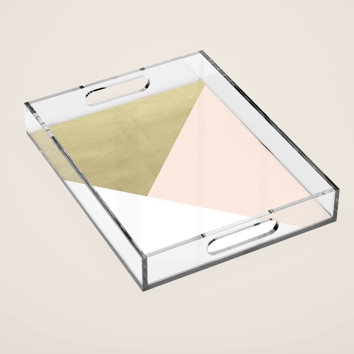 Gold Meets Blush & White Geometric #1 (Faux Foil) #Decor #Art #Homestorie Acrylic Tray