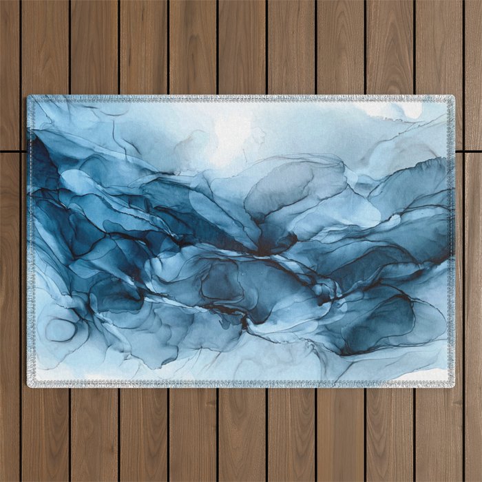 Deep Blue Flowing Water Abstract Painting Outdoor Rug