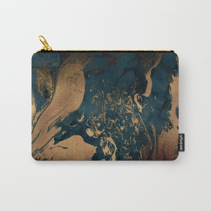 Emerald Indigo And Copper Glamour Marble Carry All Pouch