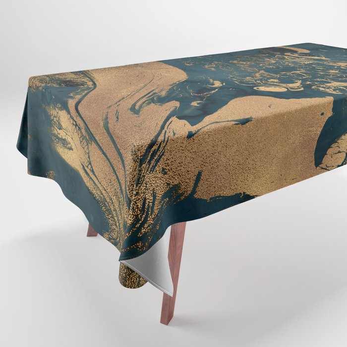 Emerald Indigo And Copper Glamour Marble Tablecloth