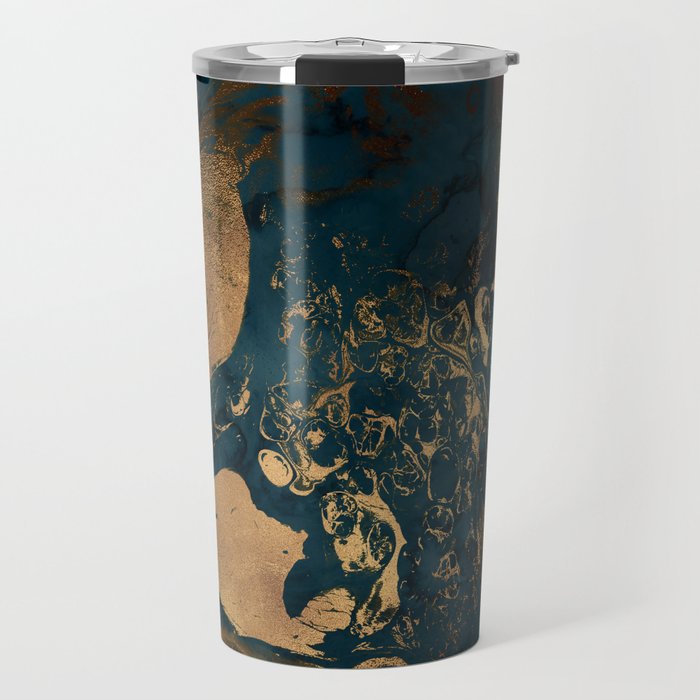 Emerald Indigo And Copper Glamour Marble Travel Mug