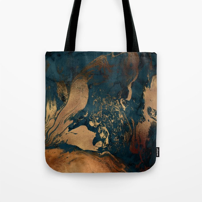 Emerald Indigo And Copper Glamour Marble Tote Bag