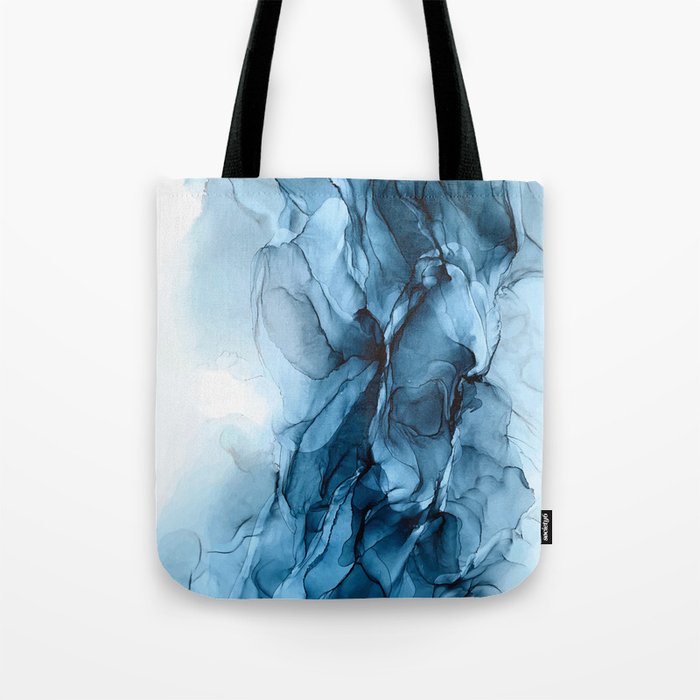 Deep Blue Flowing Water Abstract Painting Tote Bag