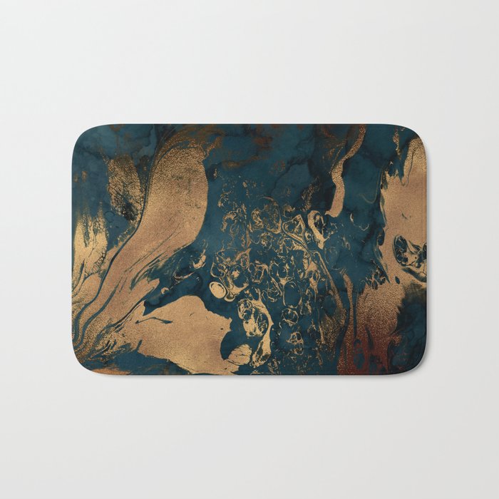 Emerald Indigo And Copper Glamour Marble Bath Mat