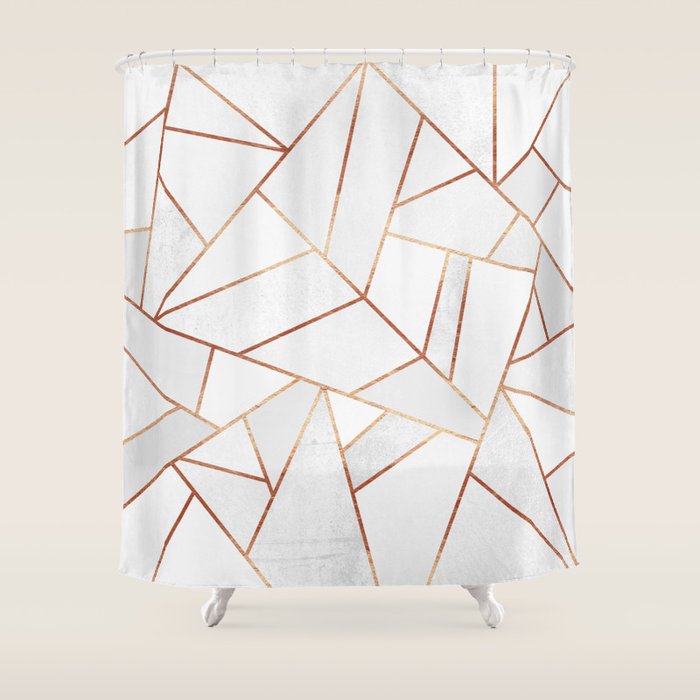 White Stone & Copper Lines Shower Curtain