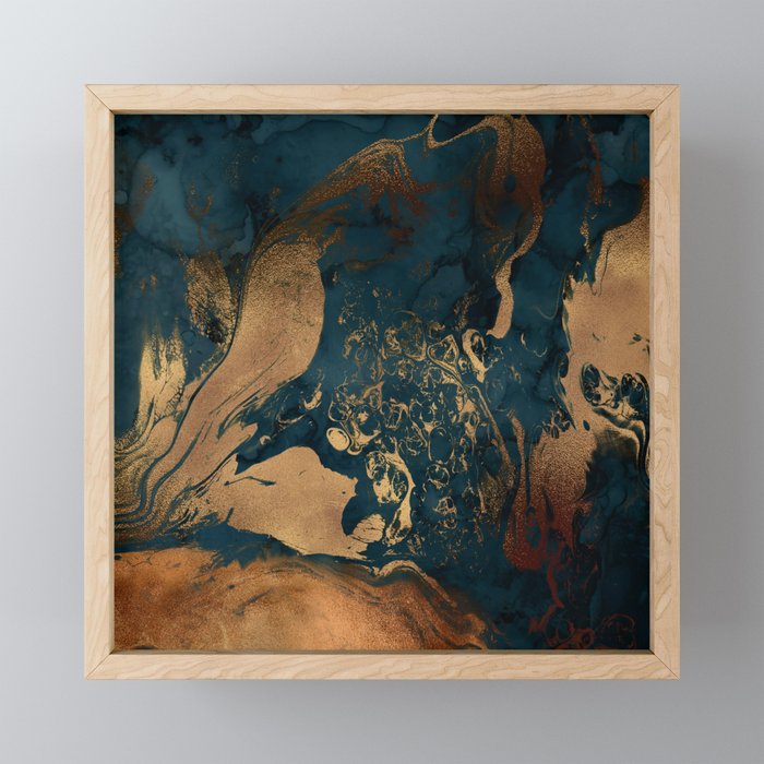 Emerald Indigo And Copper Glamour Marble Mini Art Print