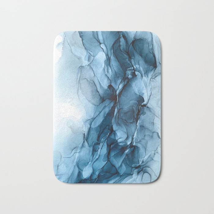 Deep Blue Flowing Water Abstract Painting Bath Mat