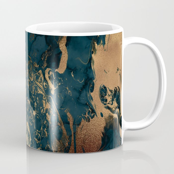 Emerald Indigo And Copper Glamour Marble Coffee Mug