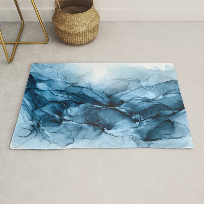 Deep Blue Flowing Water Abstract Painting Rug
