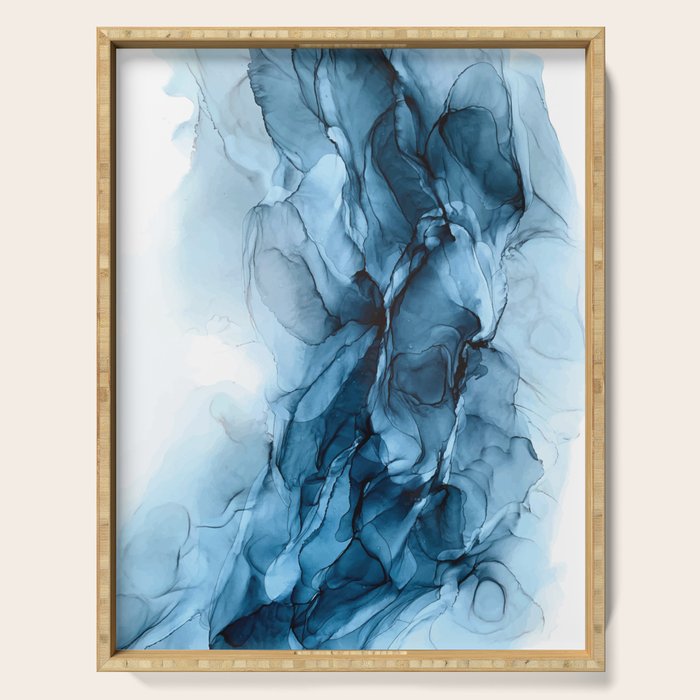 Deep Blue Flowing Water Abstract Painting Serving Tray
