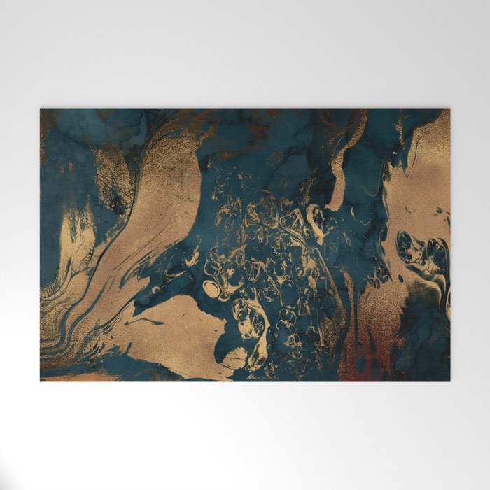Emerald Indigo And Copper Glamour Marble Welcome Mat